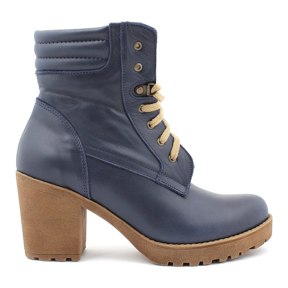 Women ZAPATO Blue Lace-Up Leather Ankle Boot Sz 40 NEW